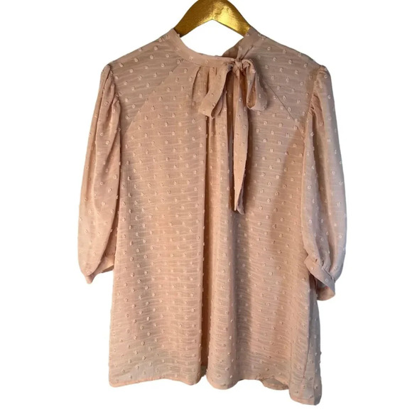 Luna Rae Tops - Luna Rae 1/2 Sleeve Tufted Tie Neck Pink Blouse Size‎ Large